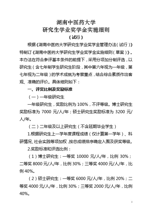 《湖南中医药大学研究生学业奖学金实施细则(试行)》课件