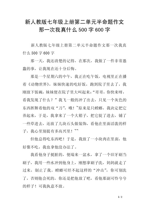 新人教版七年级上册第二单元半命题作文那一次我真什么500字600字