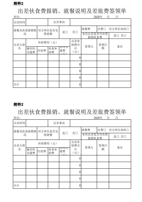 出差伙食费报销、就餐说明信差旅费签领单(1)