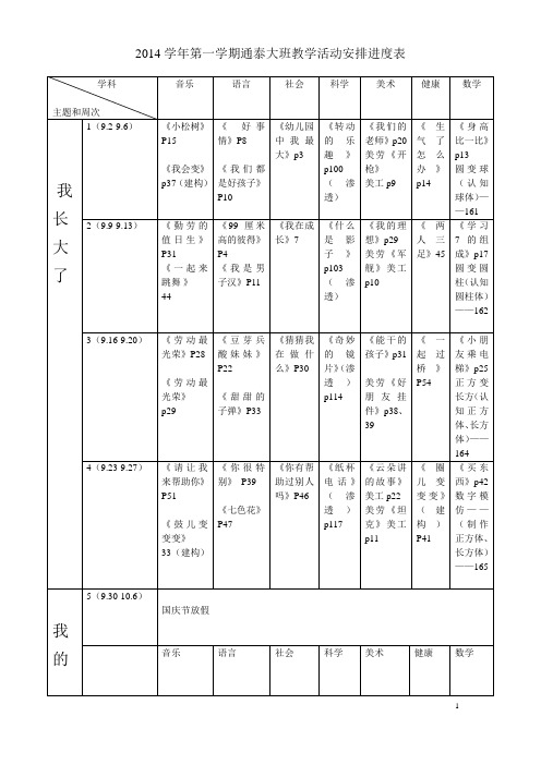 2014年第一学期大班教学进度表