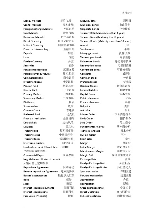 金融英语专业词汇汇总