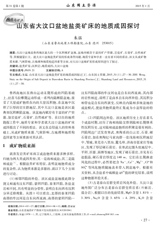 山东省大汶口盆地盐类矿床的地质成因探讨