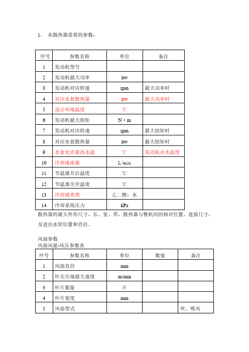 散热器设计所需参数