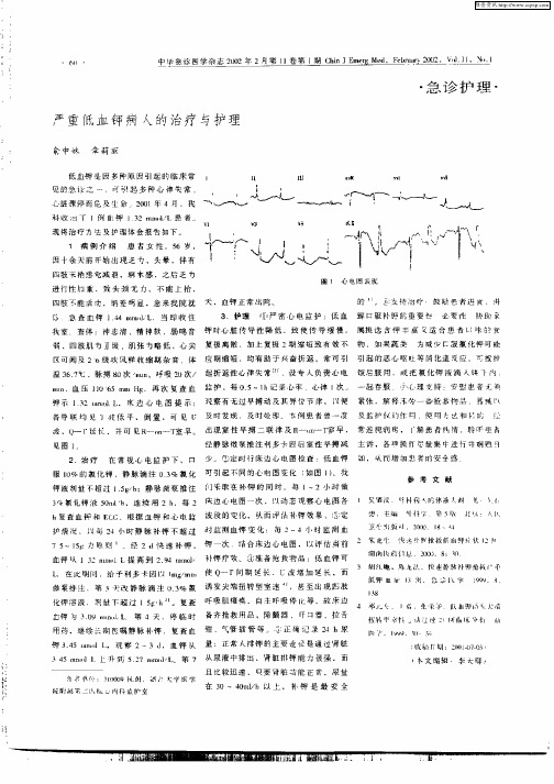 严重低血钾病人的治疗与护理