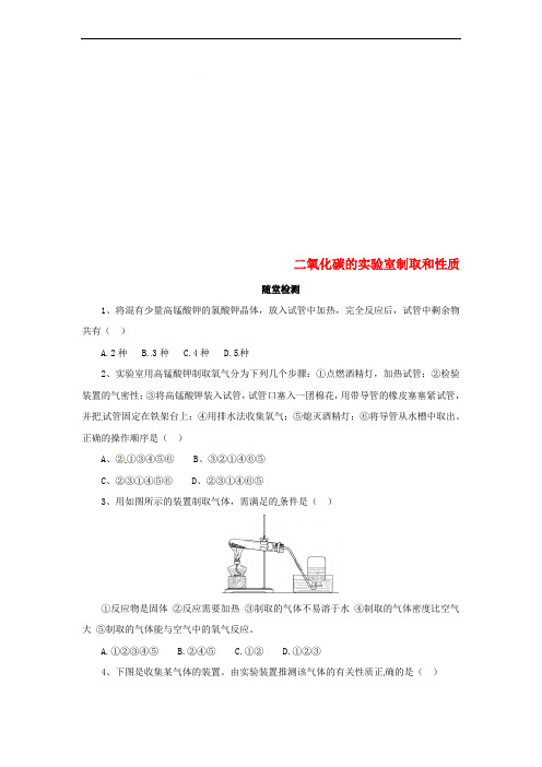 2018年秋九年级化学上册 第六单元 碳和碳的氧化物 实验活动2 二氧化碳的实验室制取和性质随堂检测