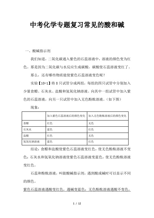 【最新精选】中考化学专题复习常见的酸和碱