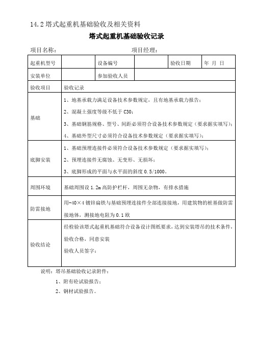 塔式起重机基础验收及相关资料