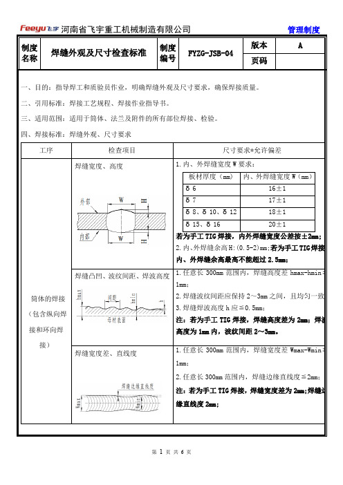 焊缝外观及尺寸检查标准