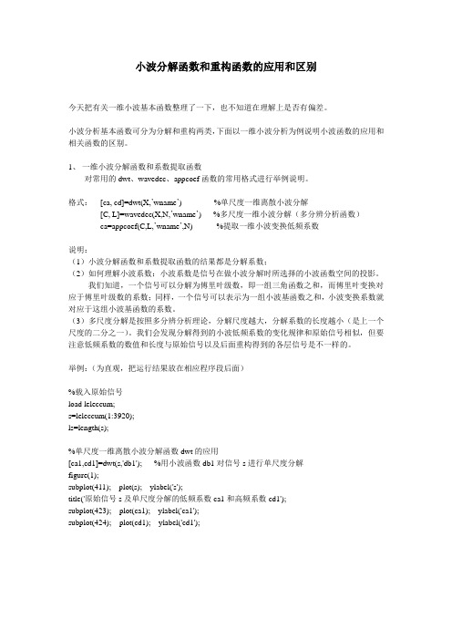 小波分解函数和重构函数的应用和区别