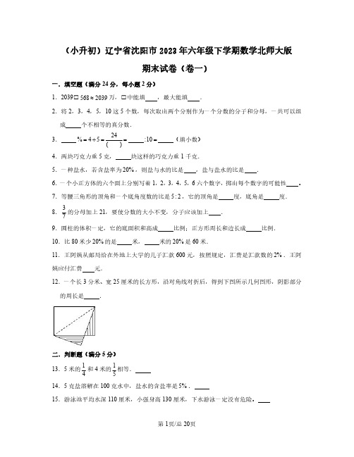 (小升初)辽宁省沈阳市2023年六年级下学期数学北师大版期末试卷(卷一卷二)2套含答案