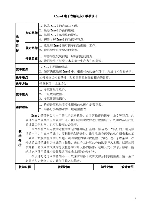 《Excel电子表格初步》教学设计