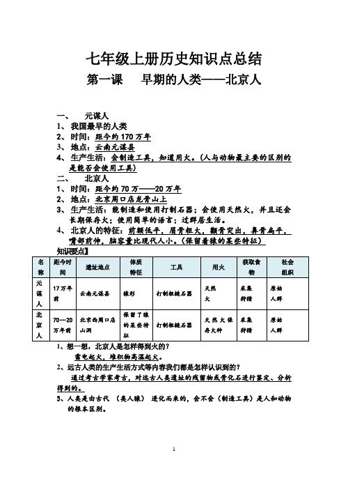 最新部编人教版七年级历史上册复习提纲知识点考点