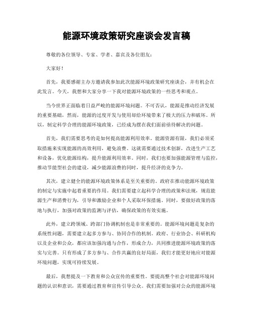 能源环境政策研究座谈会发言稿