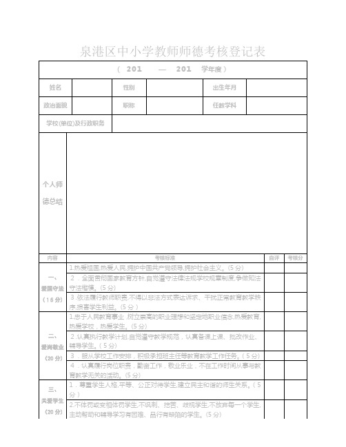 中小学教师师德考核登记表