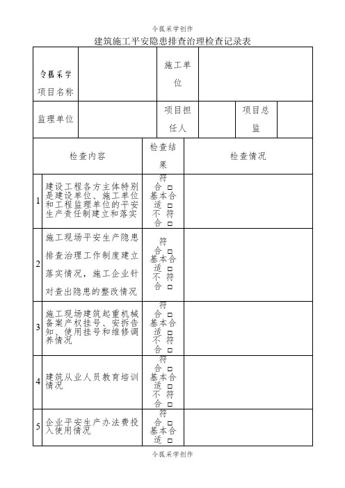 建筑施工安全隐患排查治理检查记录表