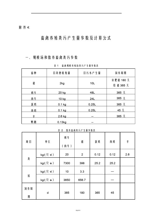 畜禽养殖粪污产生量参数及计算公式