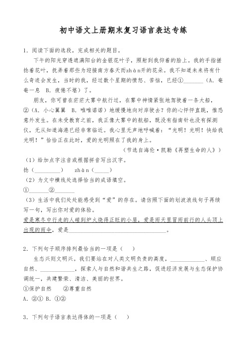 初中语文上册期末复习语言表达专练