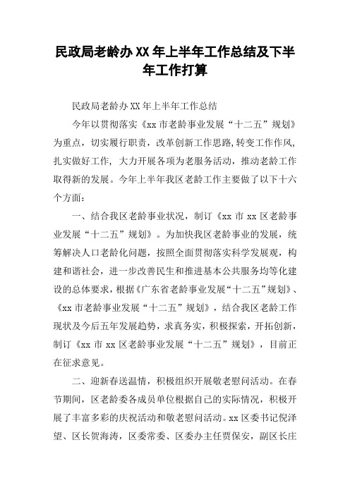 民政局老龄办XX年上半年工作总结及下半年工作打算