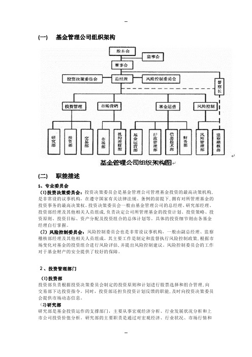 基金公司组织架构以及部门职能