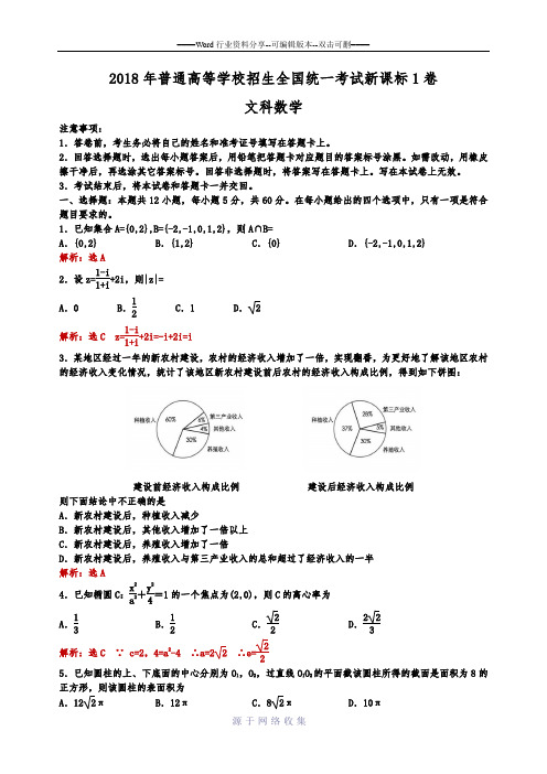 2018年全国高考新课标1卷文科数学试题(解析版)