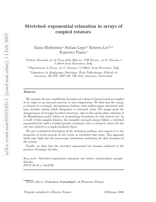 Stretched--exponential relaxation in arrays of coupled rotators