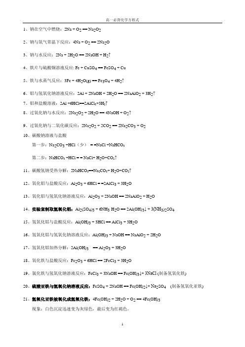 (完整版)高一化学必背的化学方程式