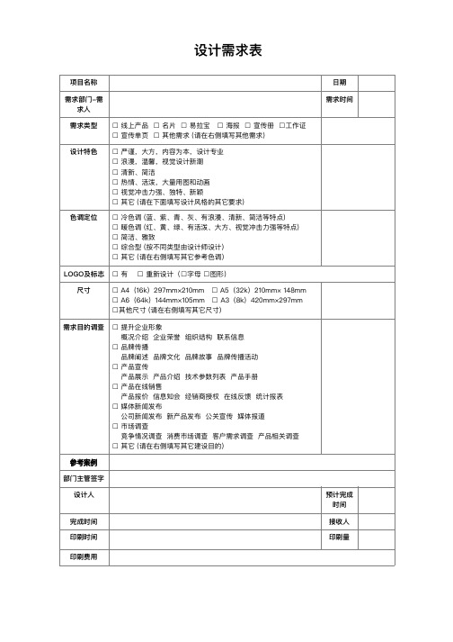 市场运营部UI与平面产品设计需求申请表