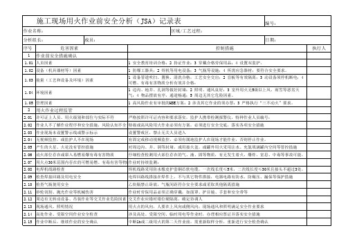 特殊作业前安全分析(JSA)记录表