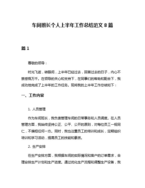 车间班长个人上半年工作总结范文8篇