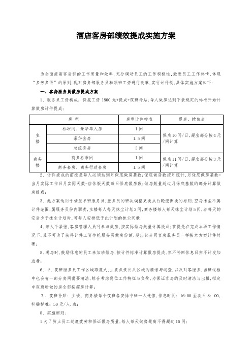 酒店客房部绩效提成方案