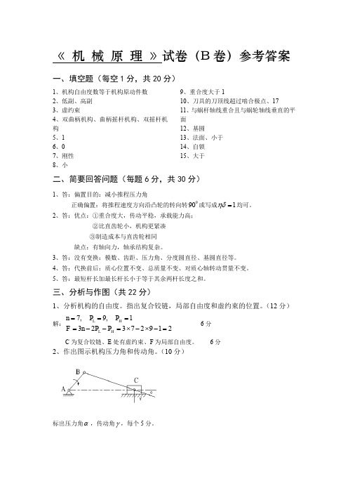 《机械原理》试卷(B卷)参考答案.