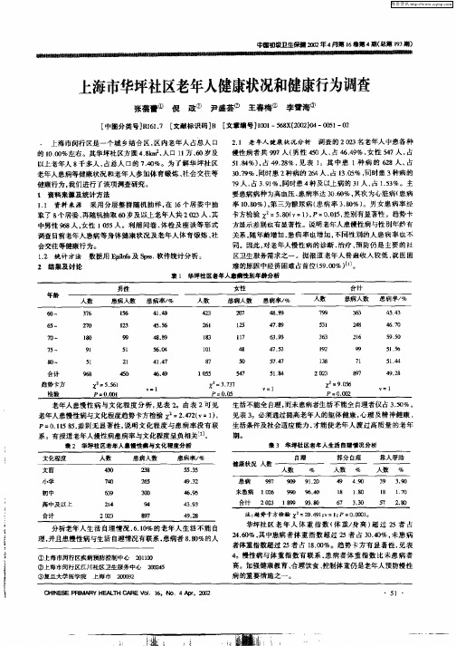 上海市华坪社区老年人健康状况和健康行为调查