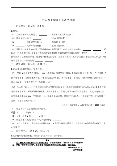 安徽省合肥市包河区九年级上学期期末语文试题