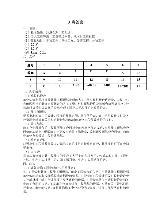 建筑装饰工程定额与预算答案