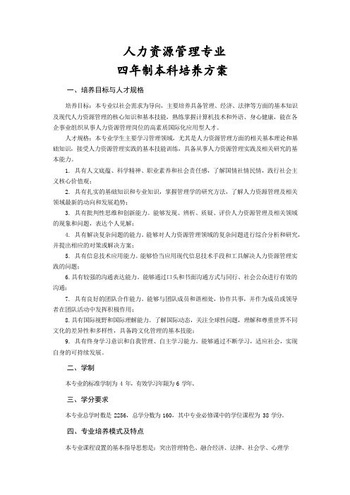 人力资源管理专业人才培养方案(本科)