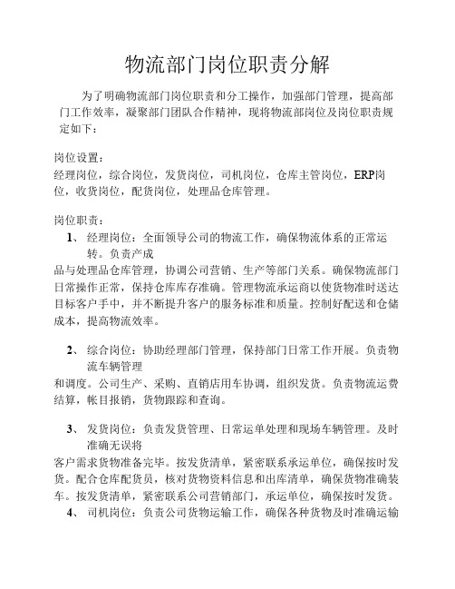 物流部门岗位职责分解