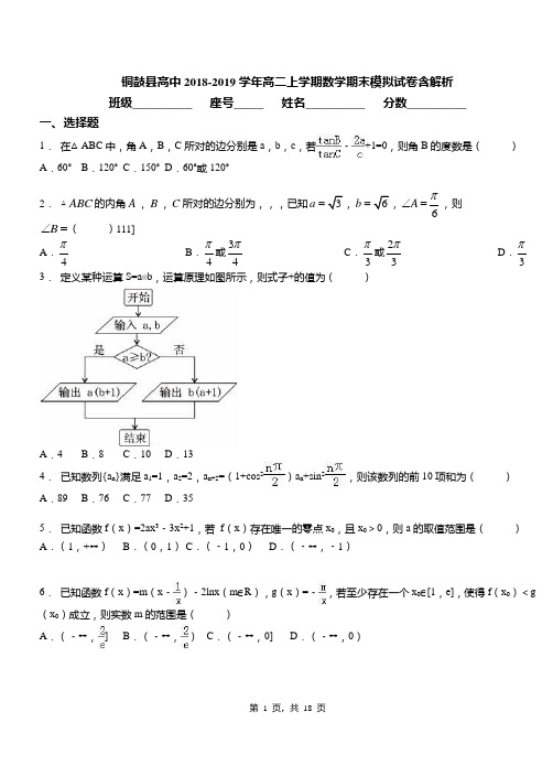 铜鼓县高中2018-2019学年高二上学期数学期末模拟试卷含解析(1)