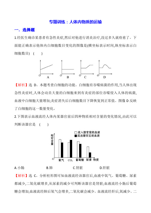 2018中考生物专题训练：人体内物质的运输(含解析)