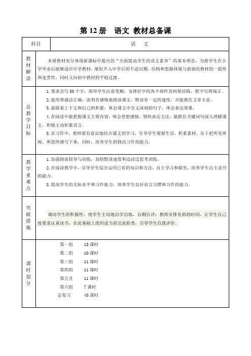 人教新课标小学语文六年级下册第一二单元教案(带表格)(DOC)