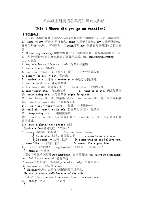 新人教版英语八年级上各单元知识点大归纳