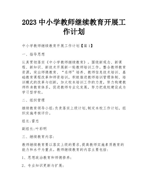 2023中小学教师继续教育开展工作计划