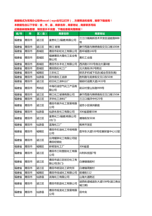 2020新版福建省莆田市化工厂工商企业公司商家名录名单黄页联系电话号码地址大全29家