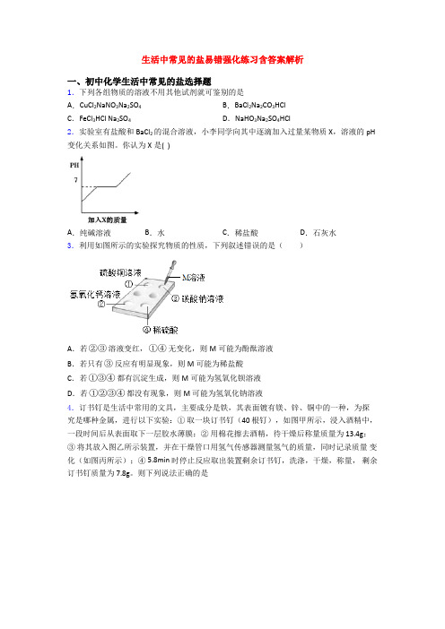 生活中常见的盐易错强化练习含答案解析