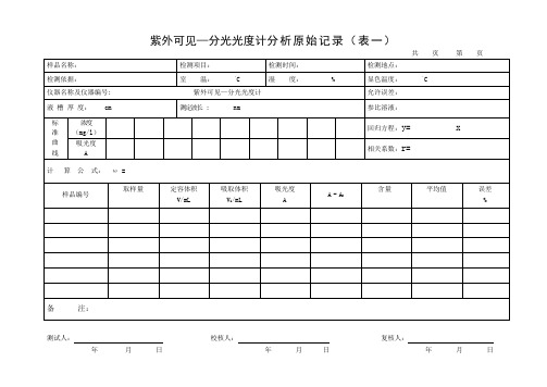 紫外可见—分光光度计分析原始记录