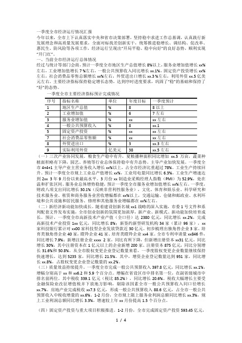 一季度全市经济运行情况汇报