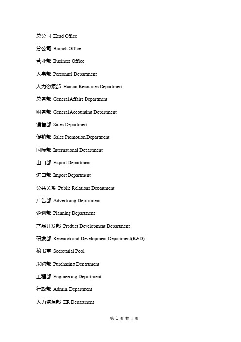 办公室门牌英文翻译