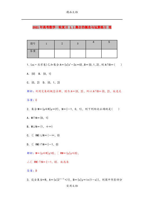 2021年高考数学一轮复习 1.1集合的概念与运算练习 理