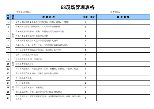 5S管理表格