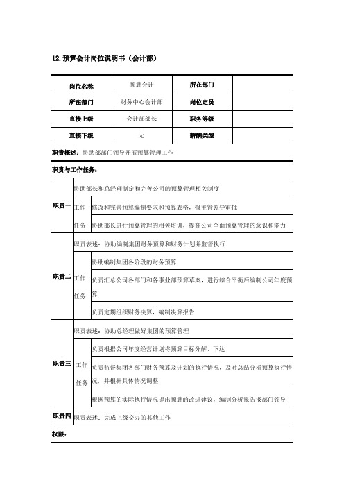 预算会计岗位说明书(会计部)