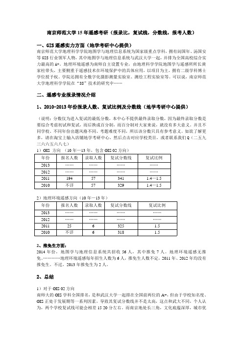 南京师范大学15年遥感考研报录比分数线报考人数